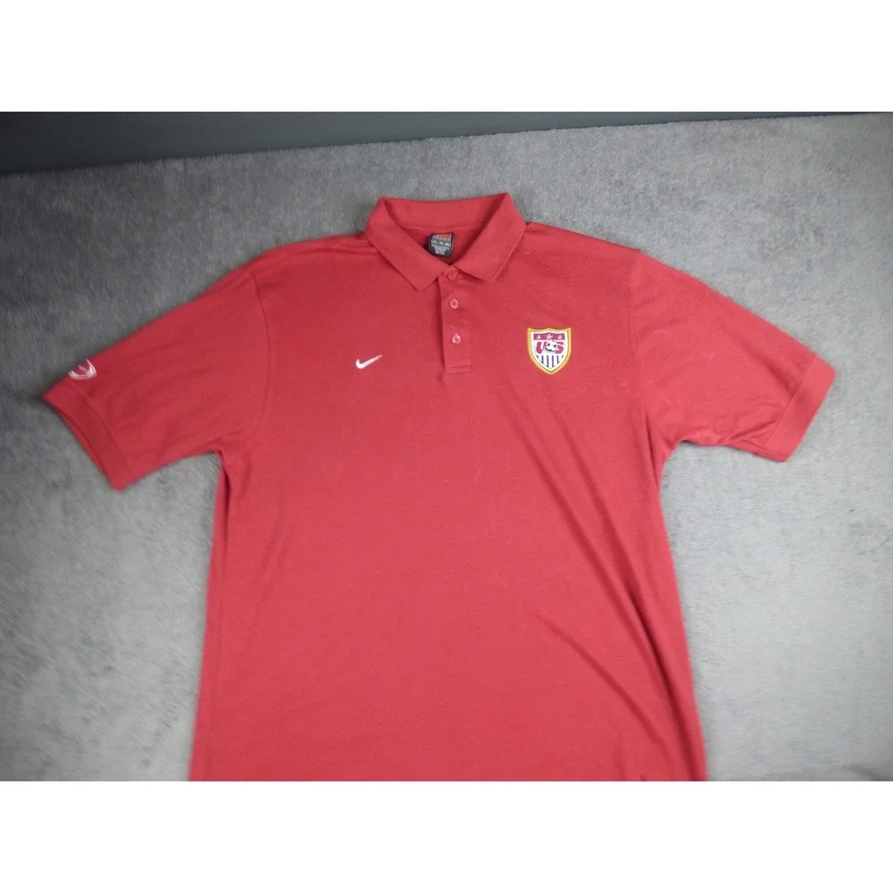 Nike Team US Soccer Federation Red Dri-FIT Polo Shirt Mens XL Embroidered Crest